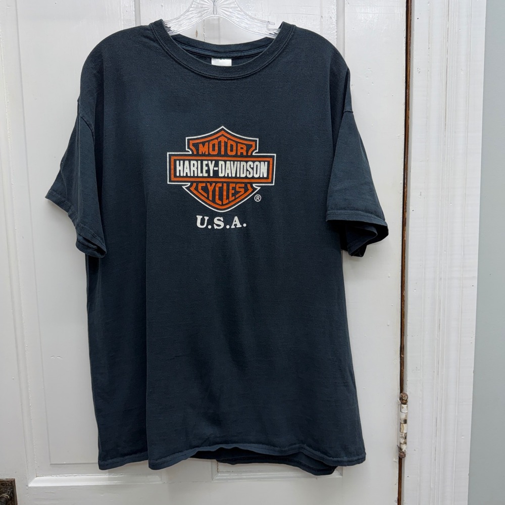 Harley Davidson Motorcycles Black Orange White T Shirt Men's XL USA